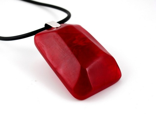 Handmade Resin Pendant - Red Marble Deep Rich Color Chunky Statement Necklace