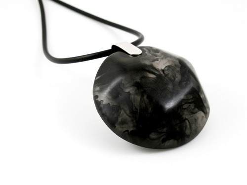Black Marble Pendant - Big & Chunky Faceted Resin Pendant with Swirls Pattern