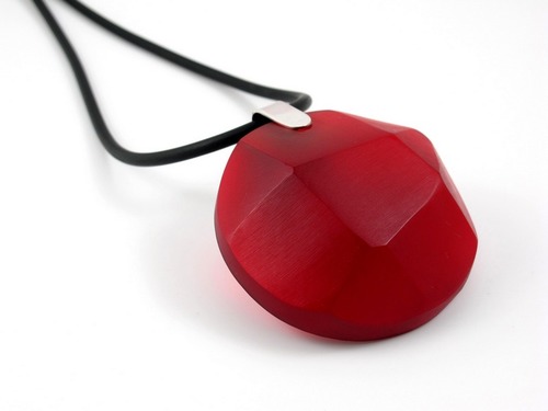 Red Resin Pendant Necklace - Opaque Big Bold & Chunky Modern Fashion Statement Jewelry