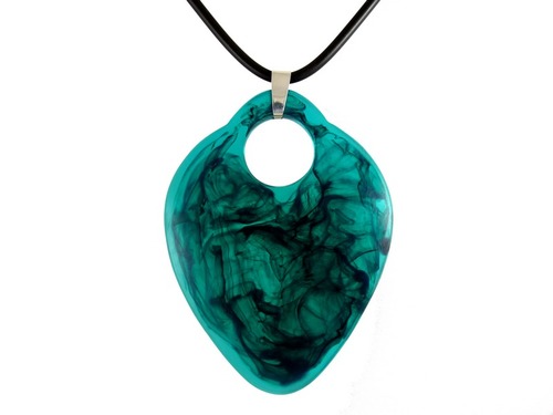 Big Resin Pendant - Emerald Green Chunky Modern Abstract Handcrafted Artisan Necklace