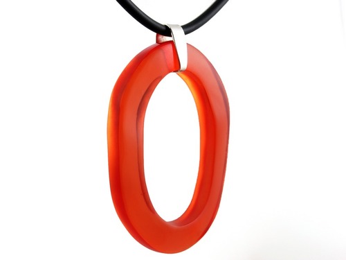 Tangerine Resin Pendant Necklace - Hand Carved Oval Funky Statement Jewelry