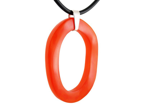 Orange Resin Pendant - Big Oval Shape Handmade Artisan Necklace - Vibrant Bright