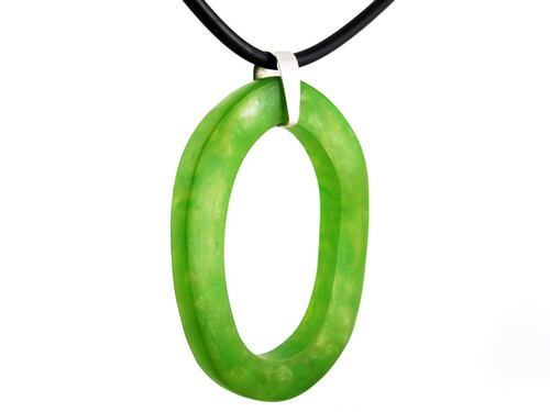 Lime Oval Pendant - Resin Pendant Necklace in Hand-Carved Oval - Pearl Green Finish