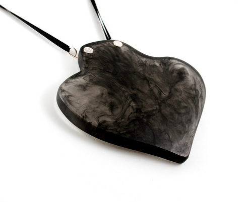 Black Marble Pendant - Large Resin Sophisticated Translucent Handcrafted Necklace