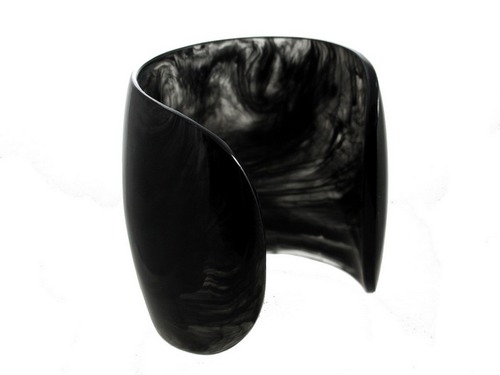 Black Marble Cuff - Bold Wide Resin Bracelet - Unique Contemporary Design