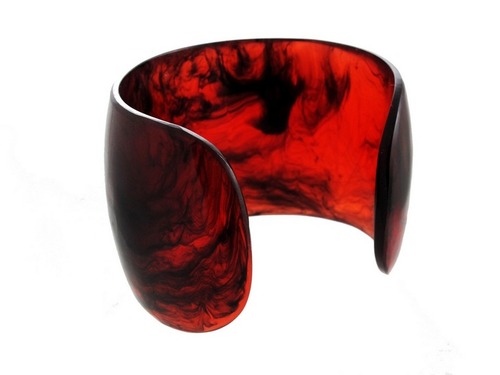 Red Marble Cuff - Large Chunky Resin Bracelet Rich Mahogany Red